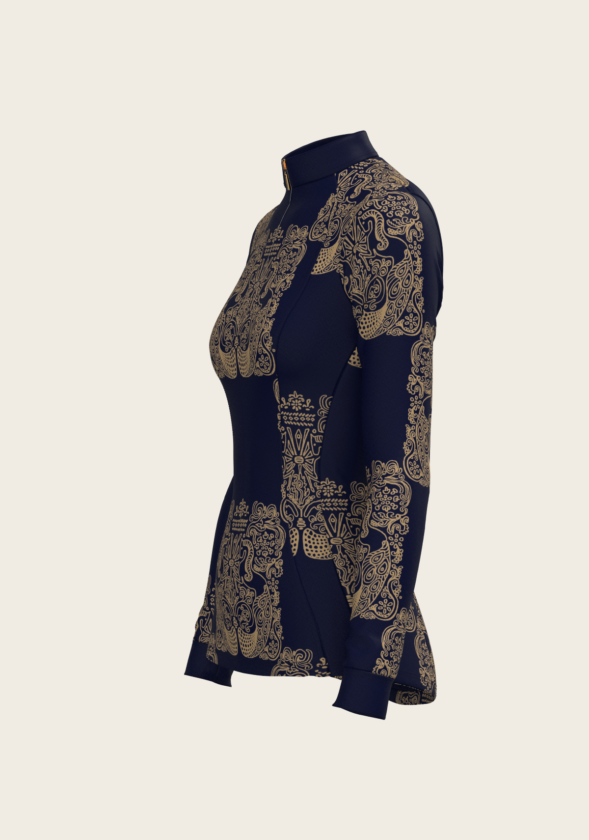 Espoir - Mermaid Horses in Navy and Gold Quarter Zip Sun Shirt