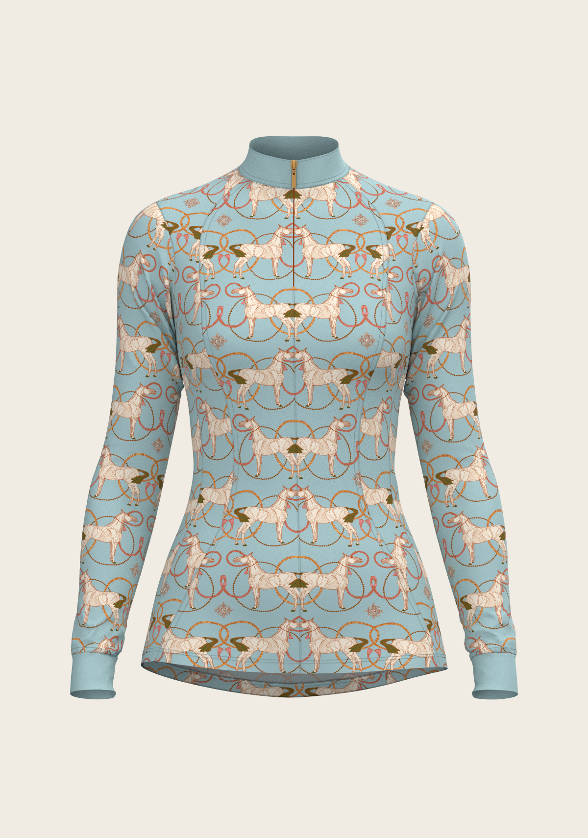 Espoir - Roped Horses on Sky Blue Quarter Zip Sun Shirt
