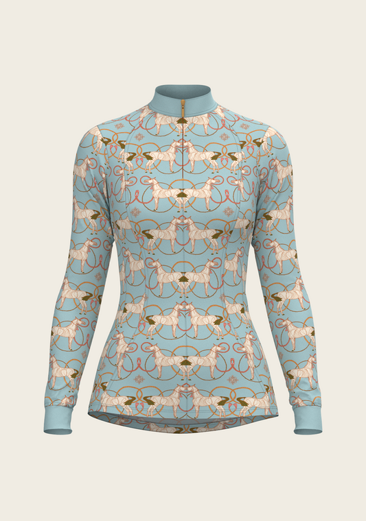 Espoir - Roped Horses on Sky Blue Quarter Zip Sun Shirt