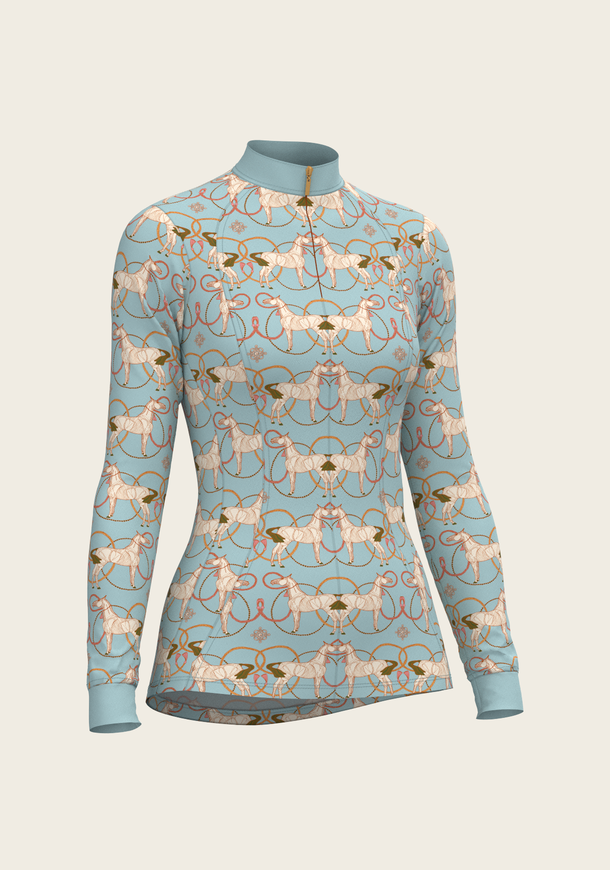 Espoir - Roped Horses on Sky Blue Quarter Zip Sun Shirt
