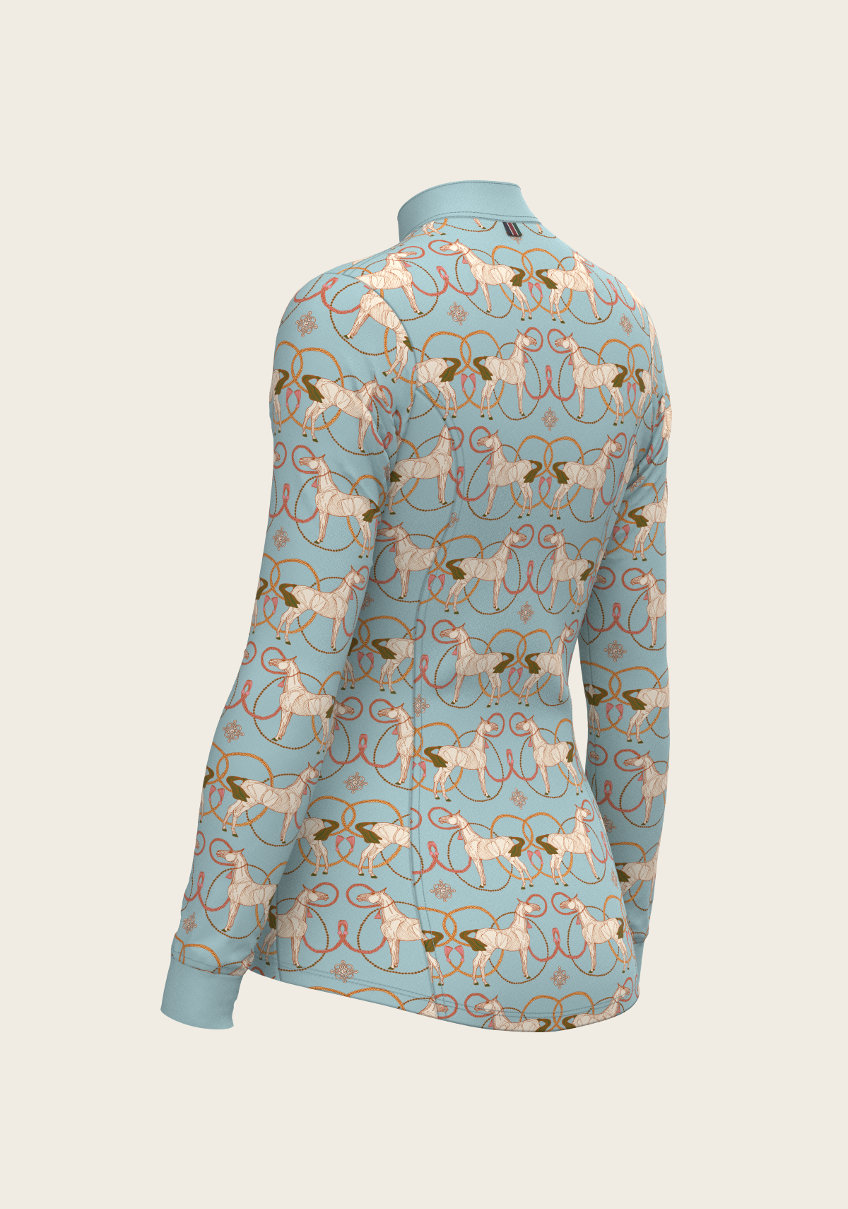 Espoir - Roped Horses on Sky Blue Quarter Zip Sun Shirt