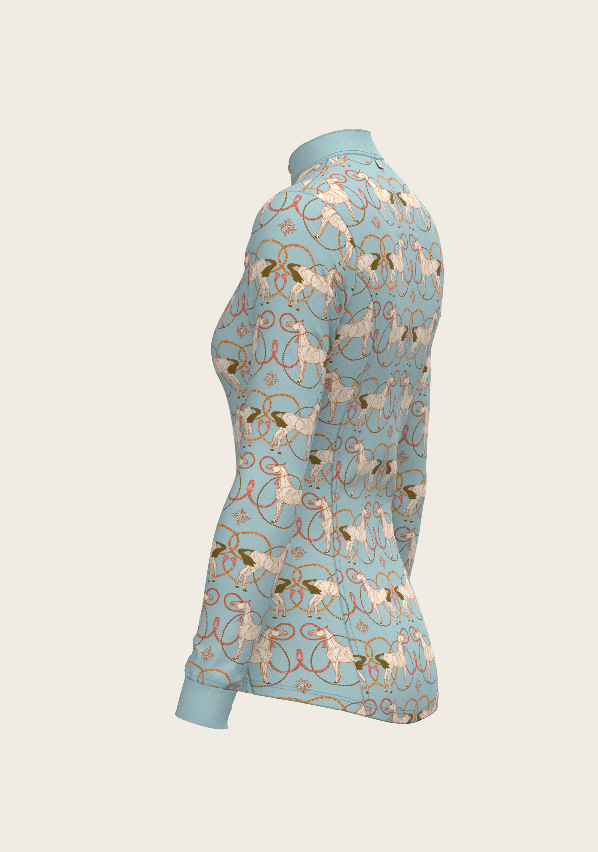 Espoir - Roped Horses on Sky Blue Quarter Zip Sun Shirt
