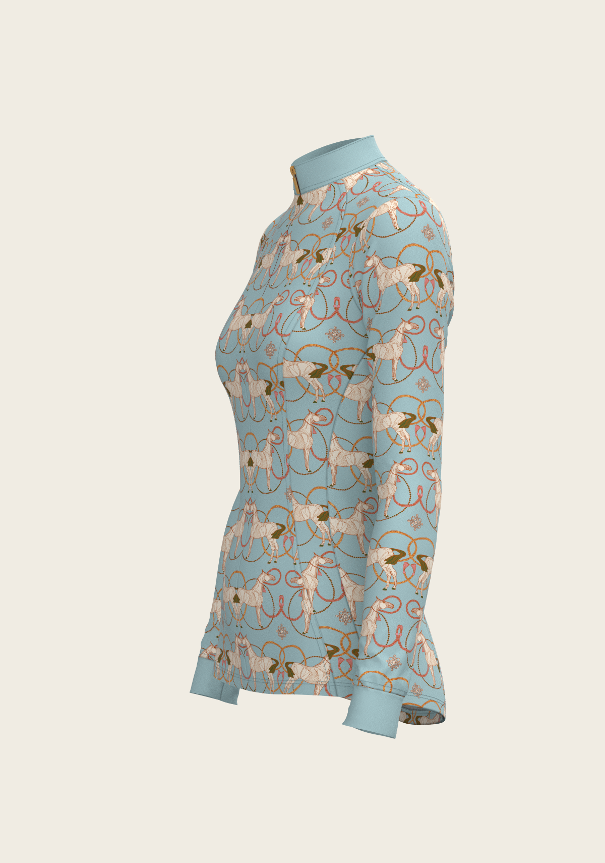 Espoir - Roped Horses on Sky Blue Quarter Zip Sun Shirt
