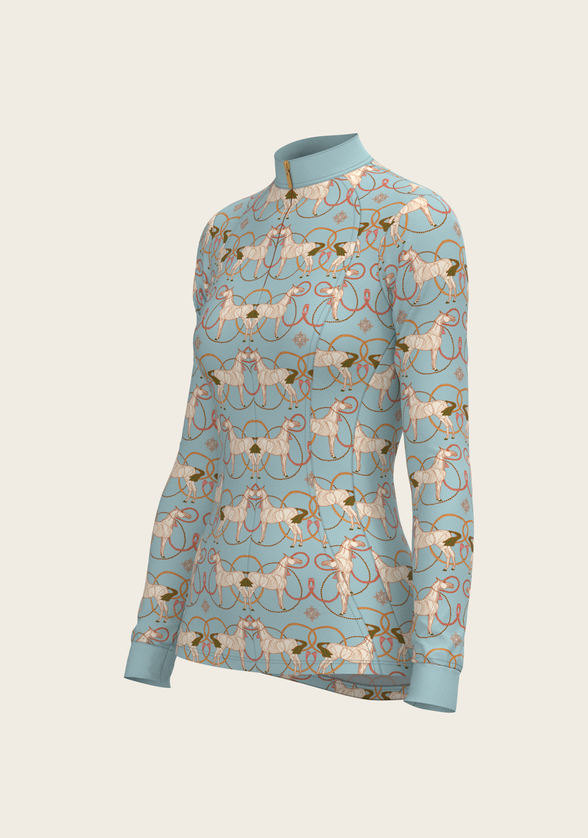 Espoir - Roped Horses on Sky Blue Quarter Zip Sun Shirt