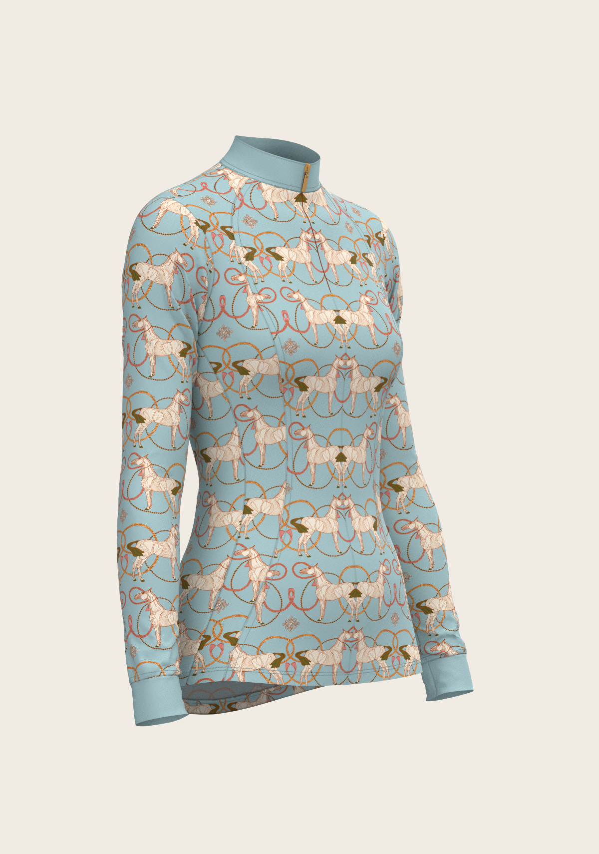 Espoir - Roped Horses on Sky Blue Quarter Zip Sun Shirt