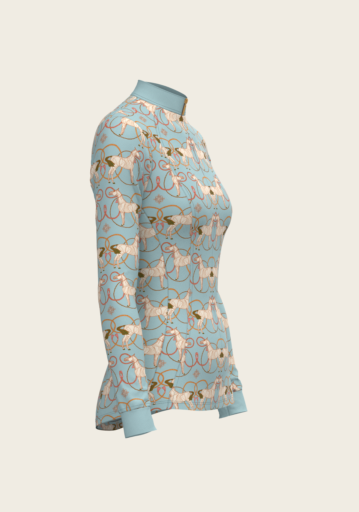 Espoir - Roped Horses on Sky Blue Quarter Zip Sun Shirt