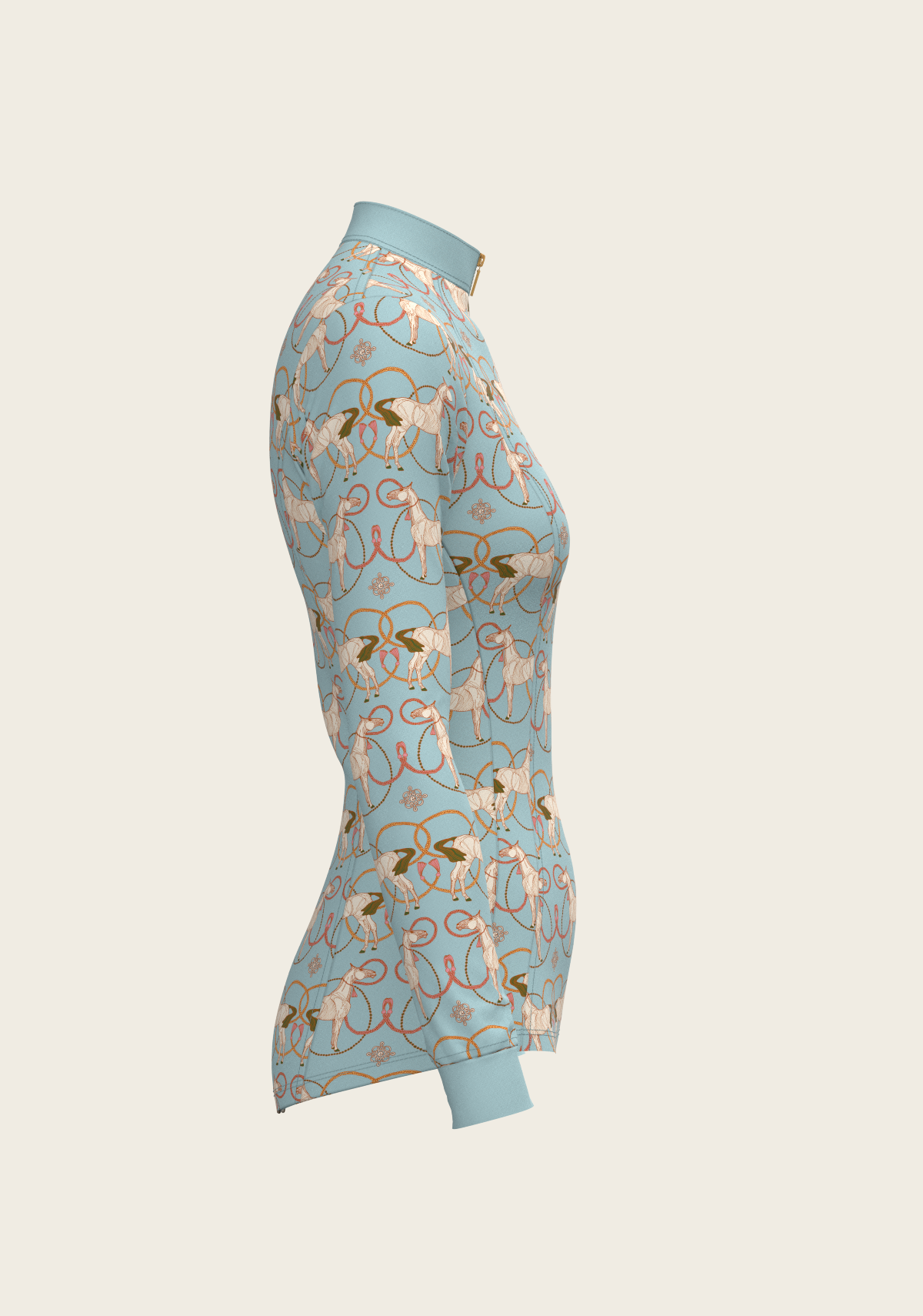Espoir - Roped Horses on Sky Blue Quarter Zip Sun Shirt