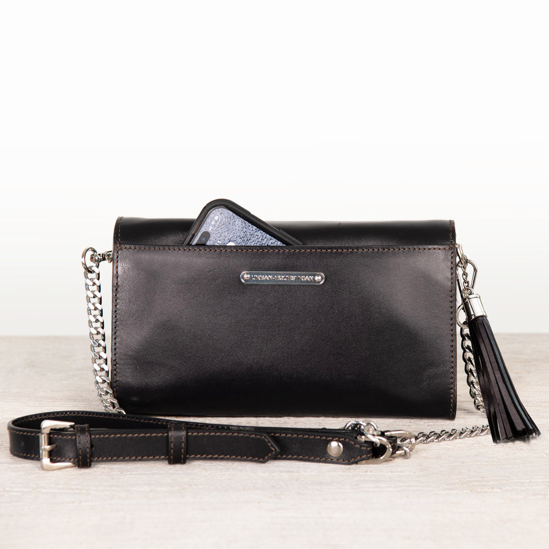 Urban Equestrian Del Mar - Horse Bit Crossbody Luxury Leather Handbag in Black