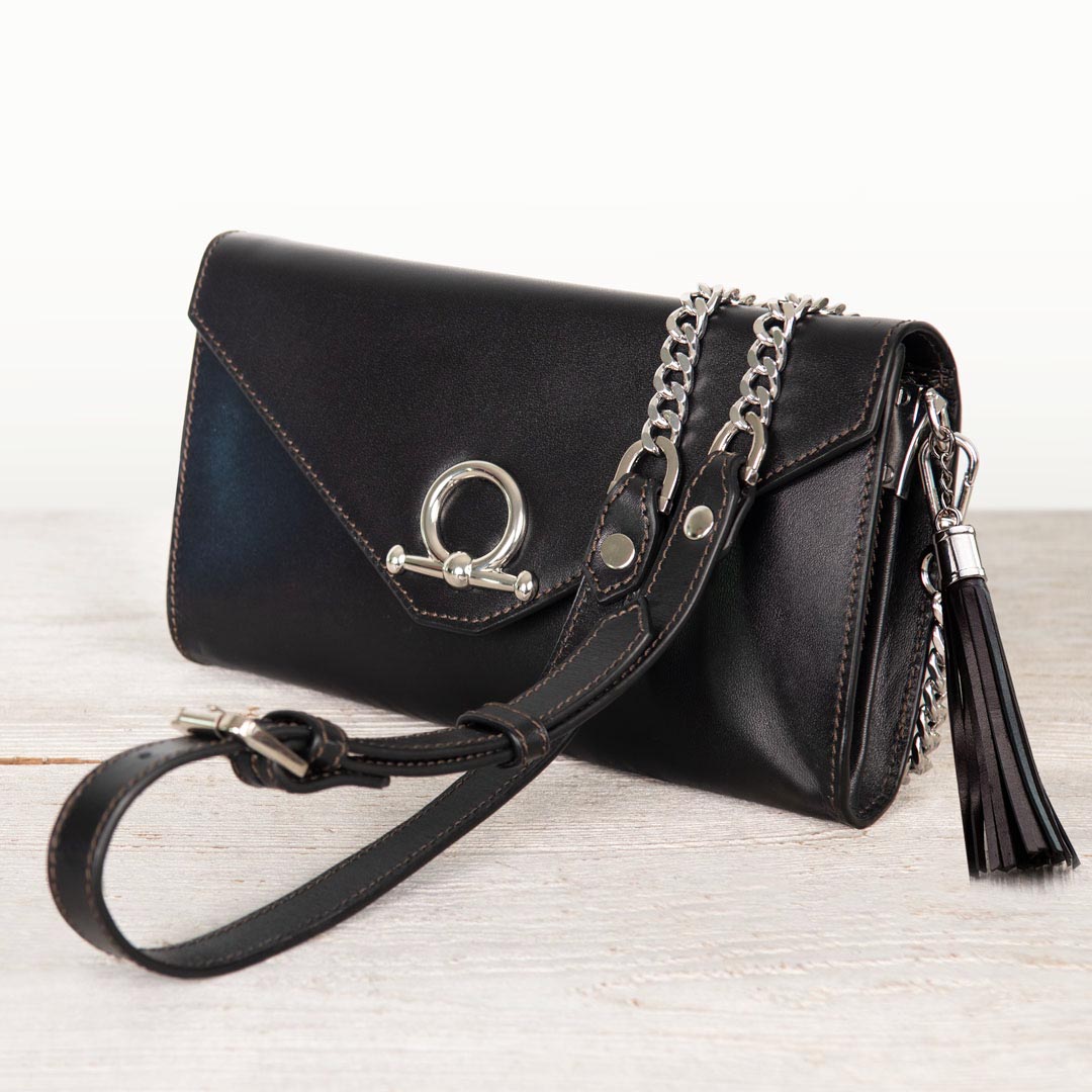 Urban Equestrian Del Mar - Horse Bit Crossbody Luxury Leather Handbag in Black