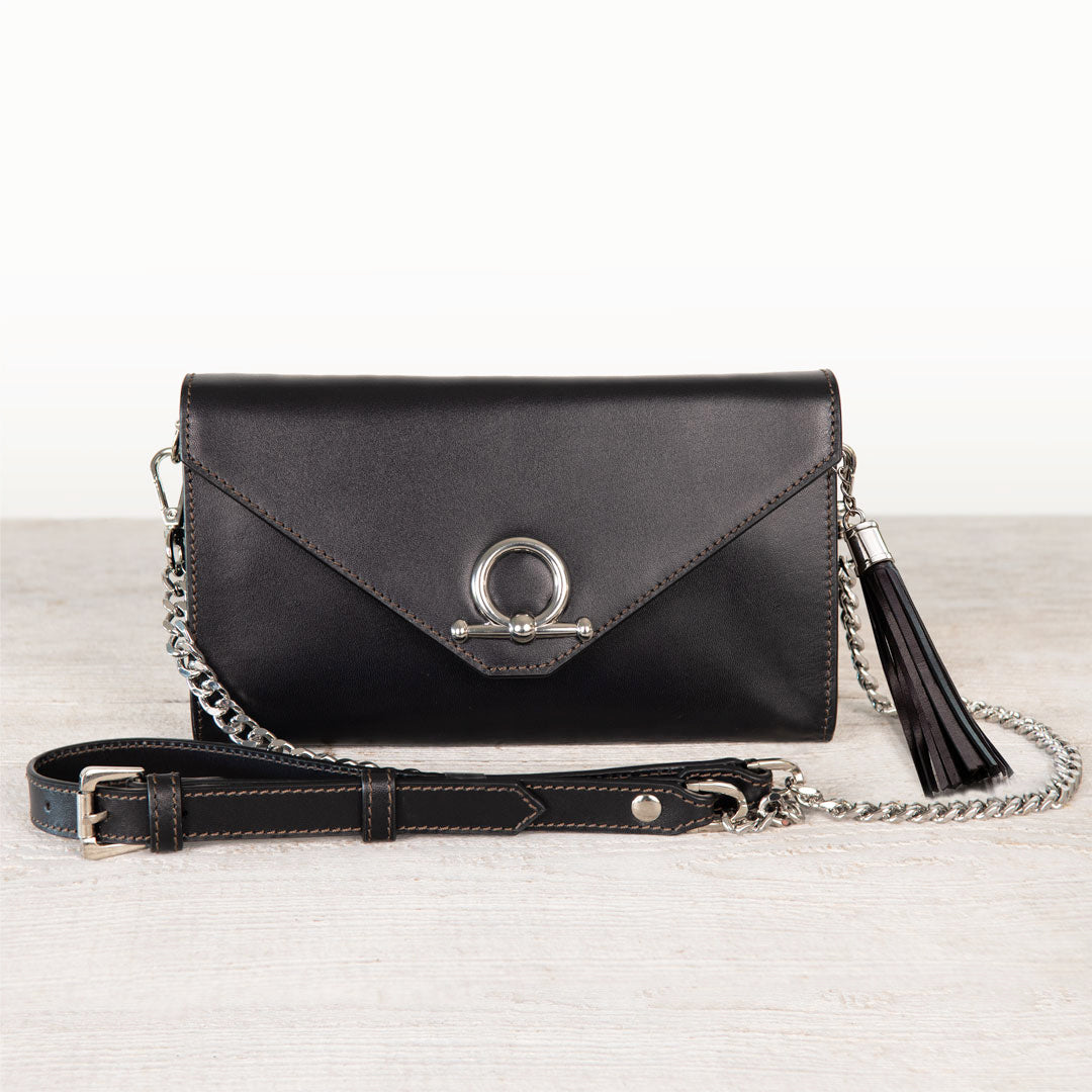 Urban Equestrian Del Mar - Horse Bit Crossbody Luxury Leather Handbag in Black