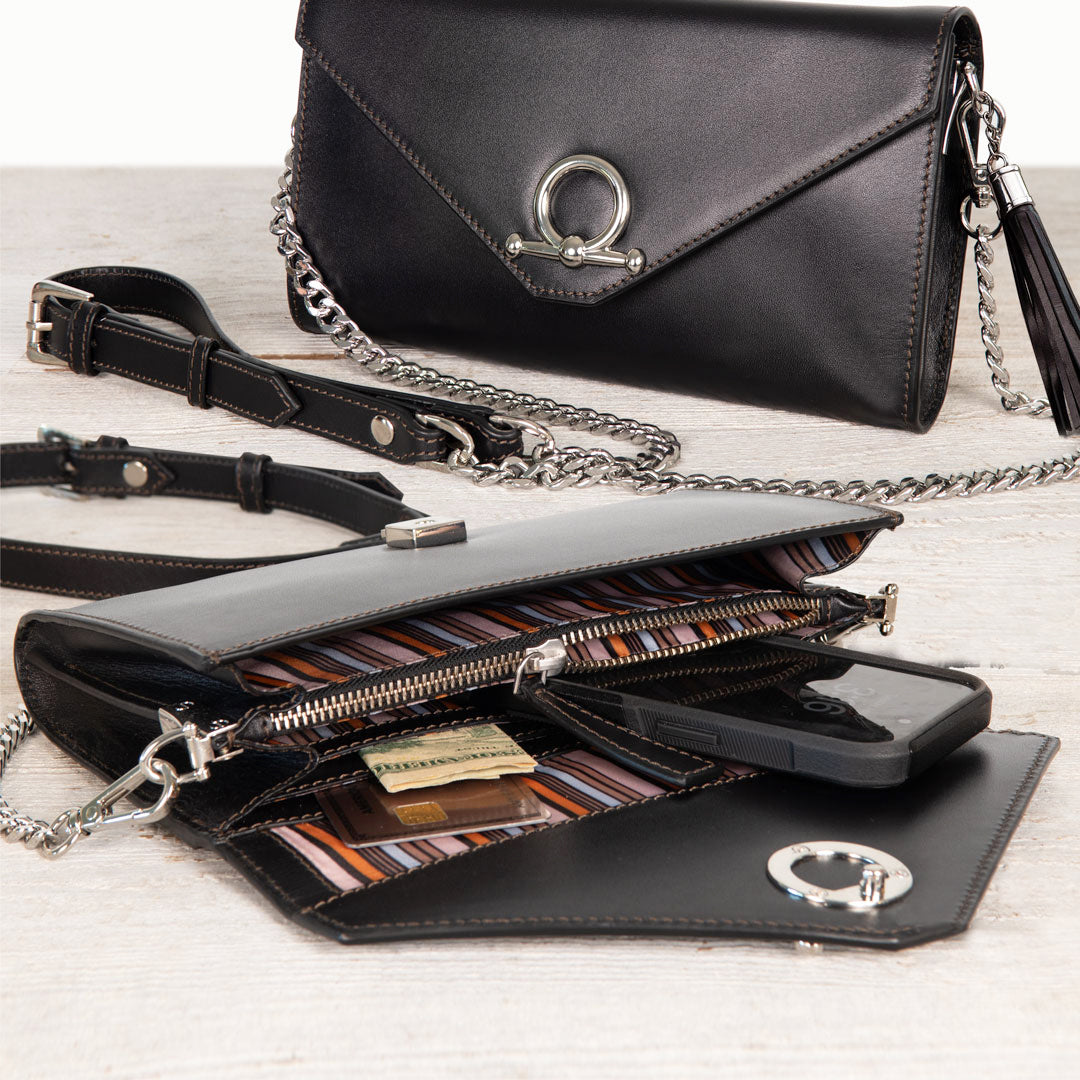 Urban Equestrian Del Mar - Horse Bit Crossbody Luxury Leather Handbag in Black
