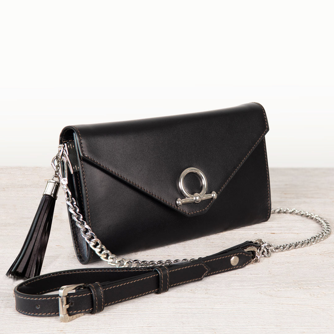 Urban Equestrian Del Mar - Horse Bit Crossbody Luxury Leather Handbag in Black