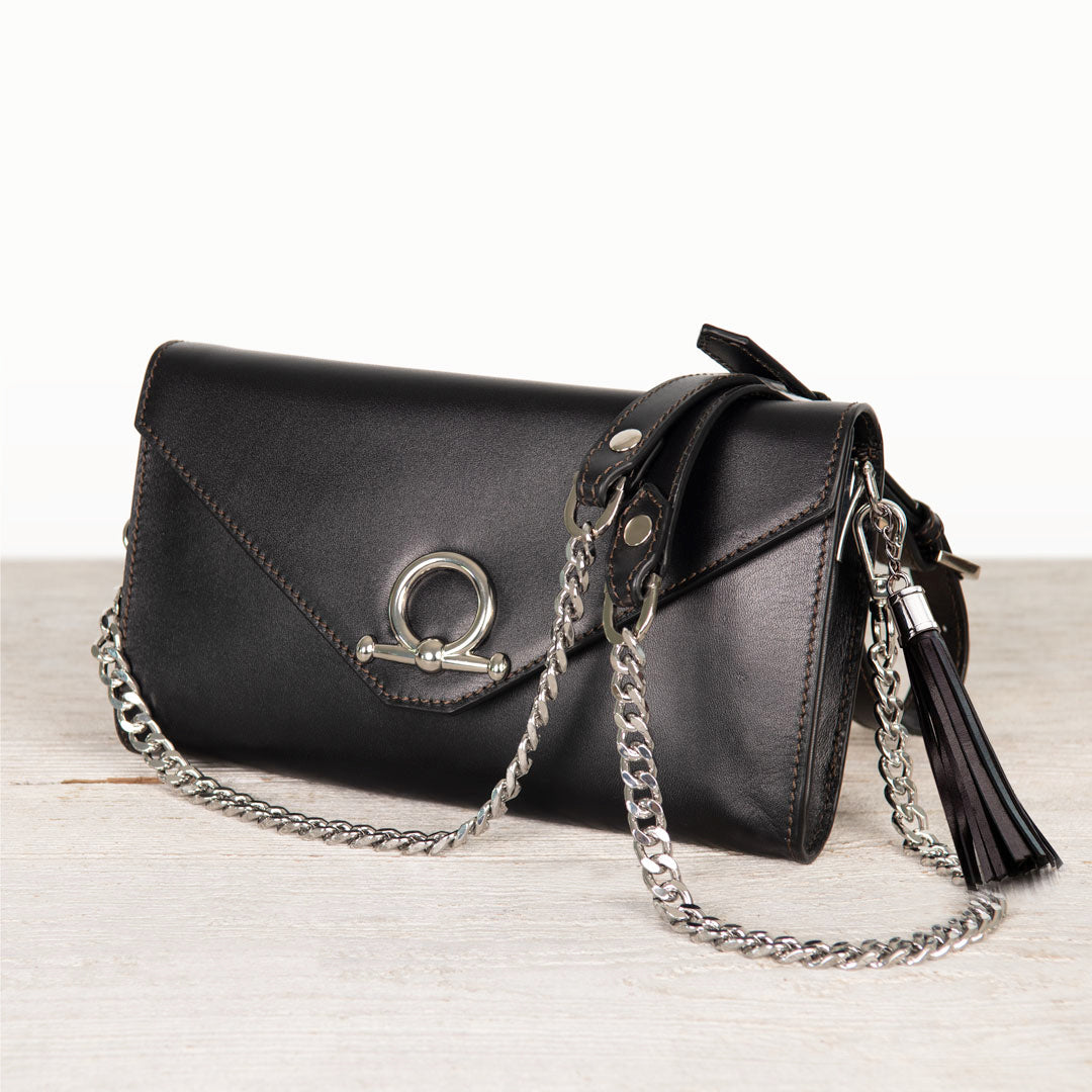 Urban Equestrian Del Mar - Horse Bit Crossbody Luxury Leather Handbag in Black