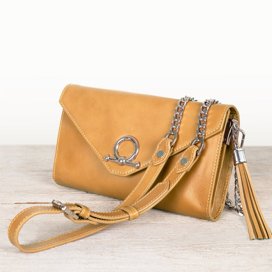 Urban Equestrian Del Mar - Horse Bit Crossbody Luxury Leather Handbag in Caramel