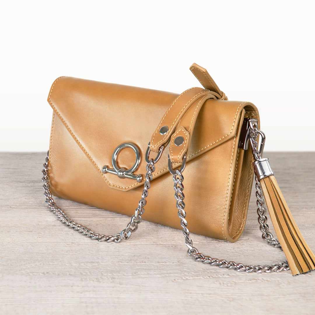 Urban Equestrian Del Mar - Horse Bit Crossbody Luxury Leather Handbag in Caramel