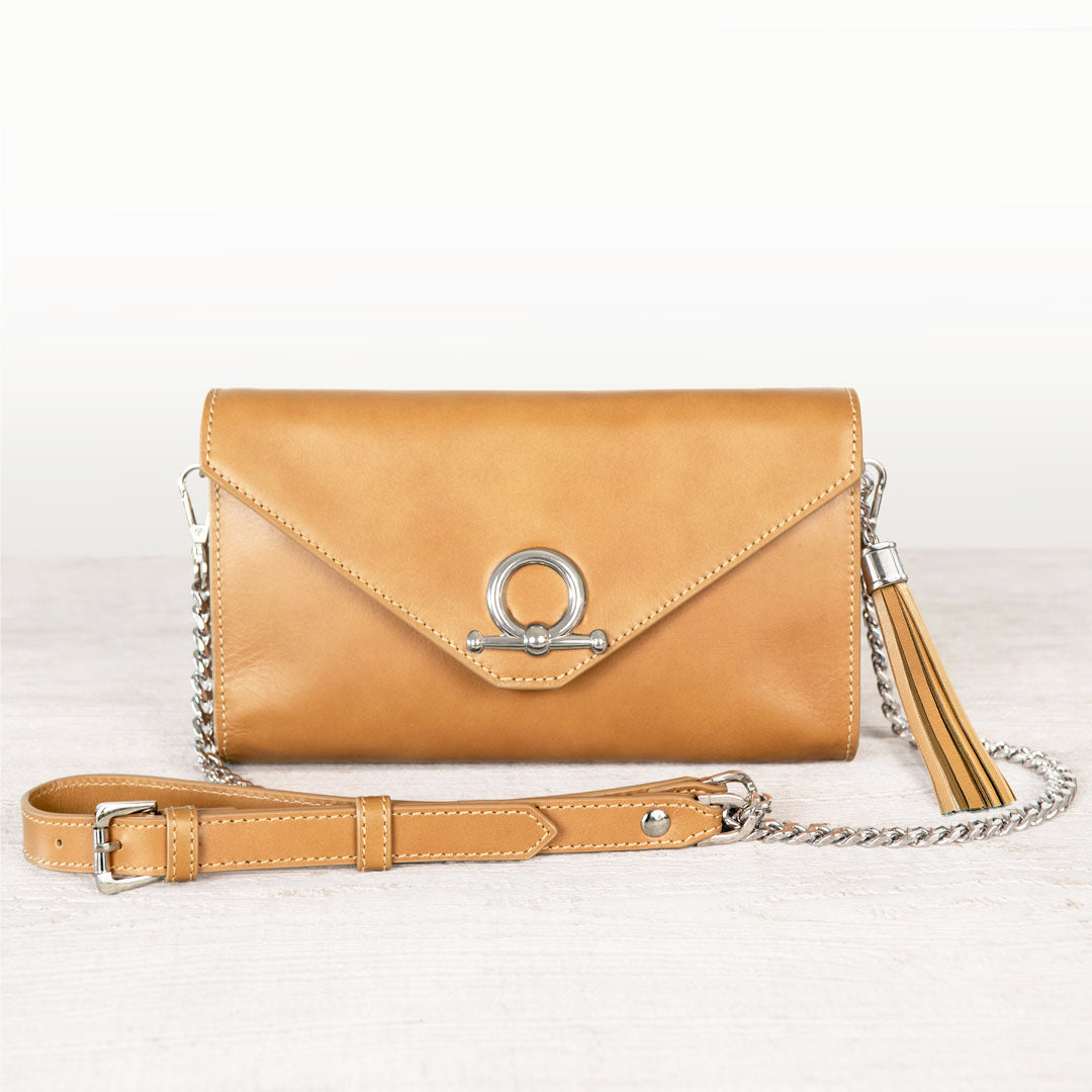 Urban Equestrian Del Mar - Horse Bit Crossbody Luxury Leather Handbag in Caramel