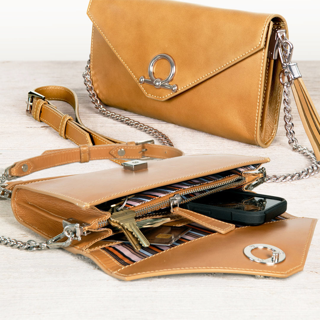 Urban Equestrian Del Mar - Horse Bit Crossbody Luxury Leather Handbag in Caramel
