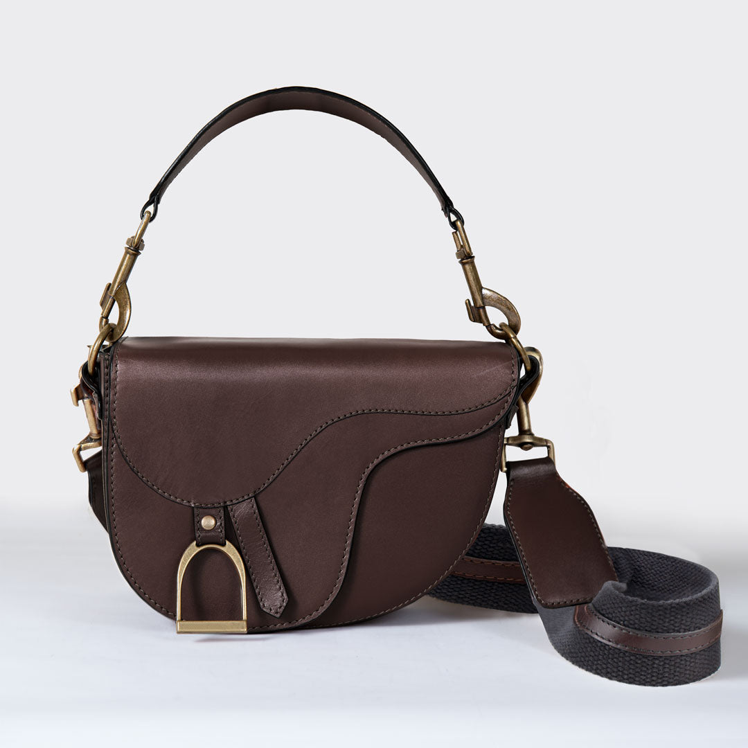 Urban Equestrian Signature Saddle Bag - Luxury Leather Handbag in Deep Brown