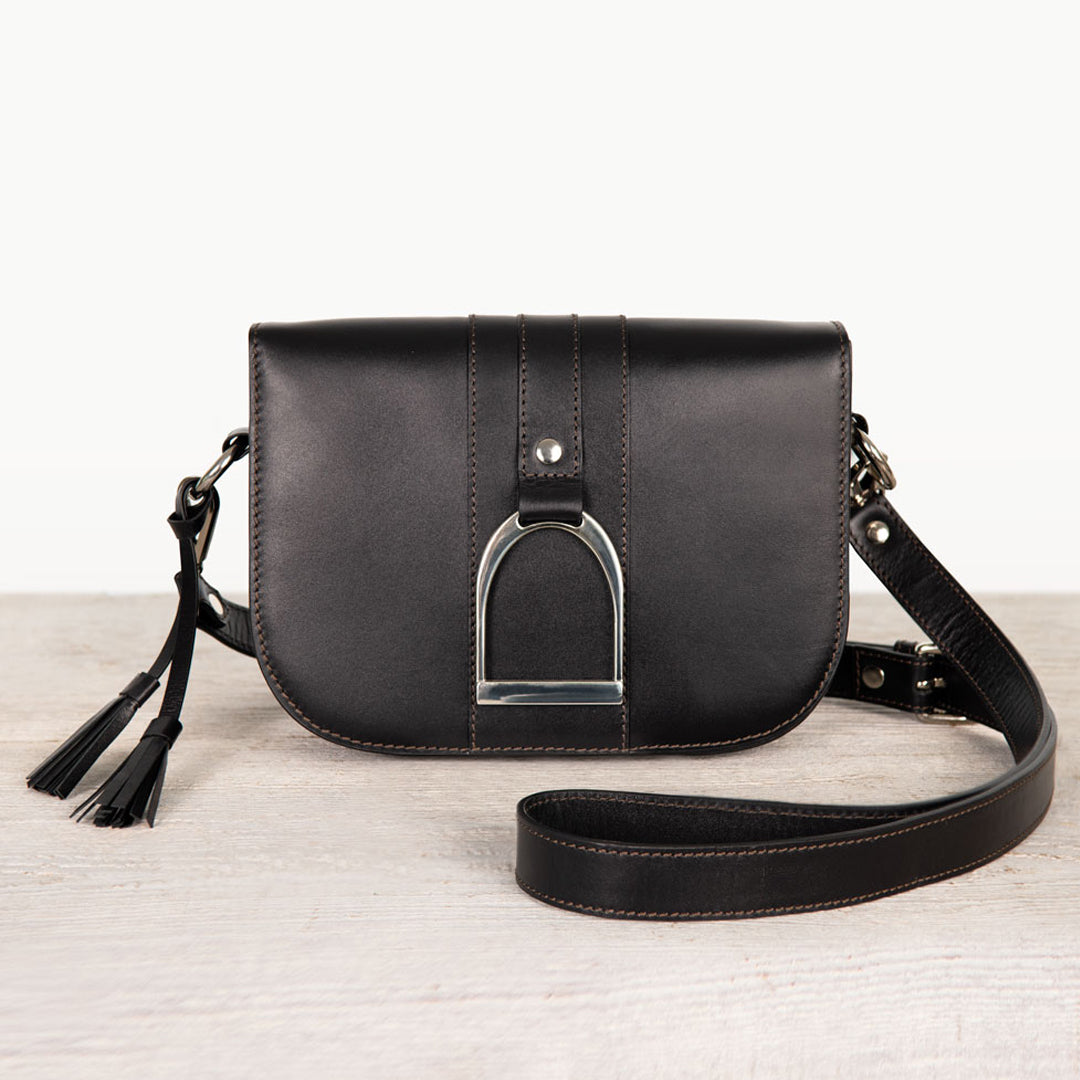 Urban Equestrian Signature Stirrup - Riding Stirrup Crossbody Luxury Leather Handbag in Black