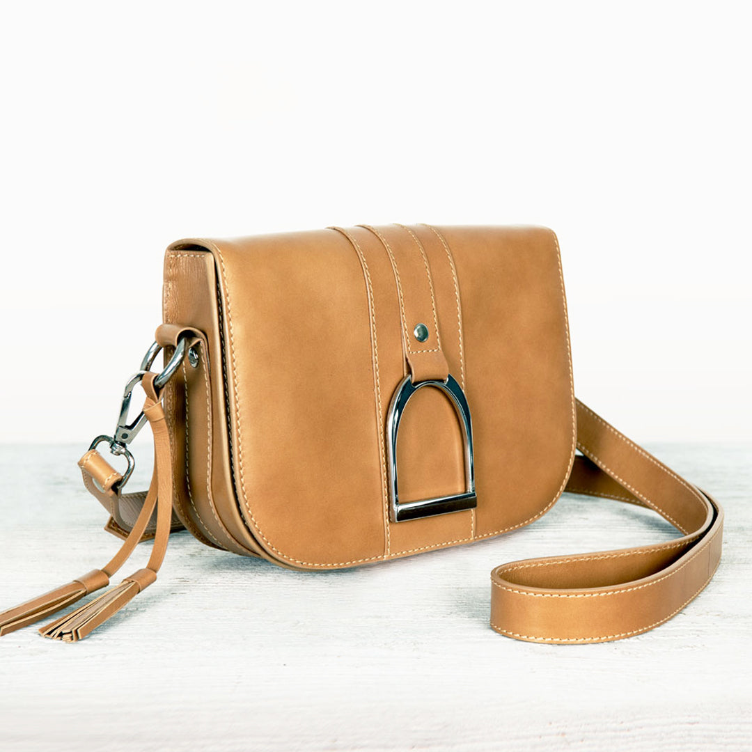 Urban Equestrian Signature Stirrup - Riding Stirrup Crossbody Luxury Leather Handbag in Caramel