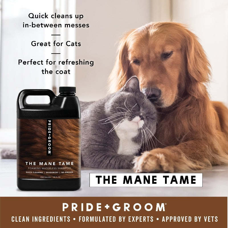 PRIDE+GROOM THE MANE TAME Waterless Dog & Cat Shampoo — No-Rinse Pet Grooming and Quick Cleaning