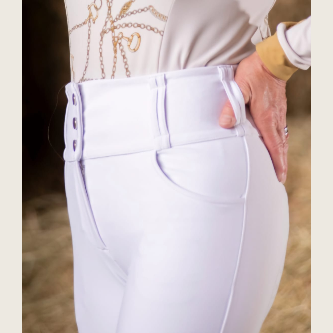 Dressage Queen Dream - White Silicone grip Show breeches with Belt Loops