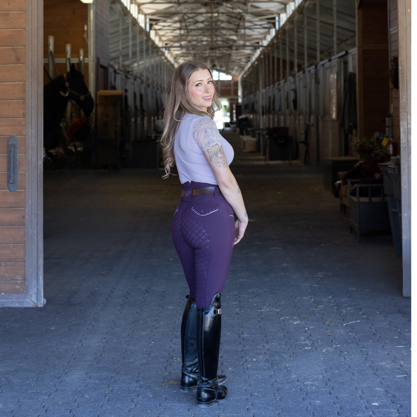 Halter Ego - Evolution Full Seat Breeches - Dark Plum - HIGH WAIST