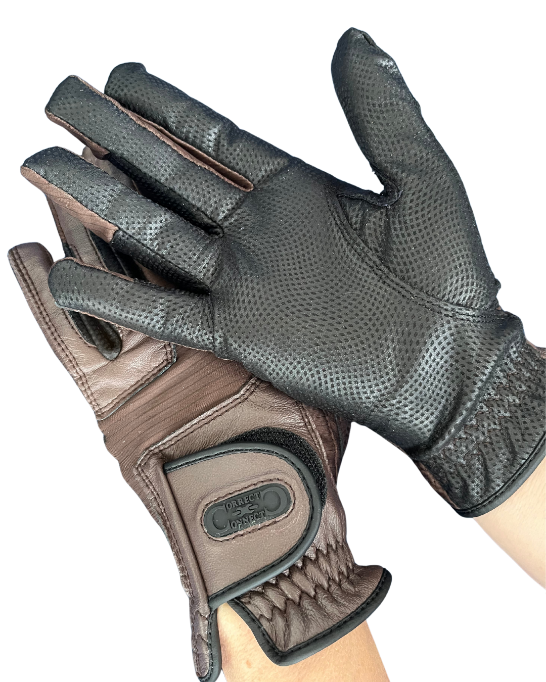 Correct Connect - Tackified Copper Tech™️ Leather Premium Riding Glove in Brown