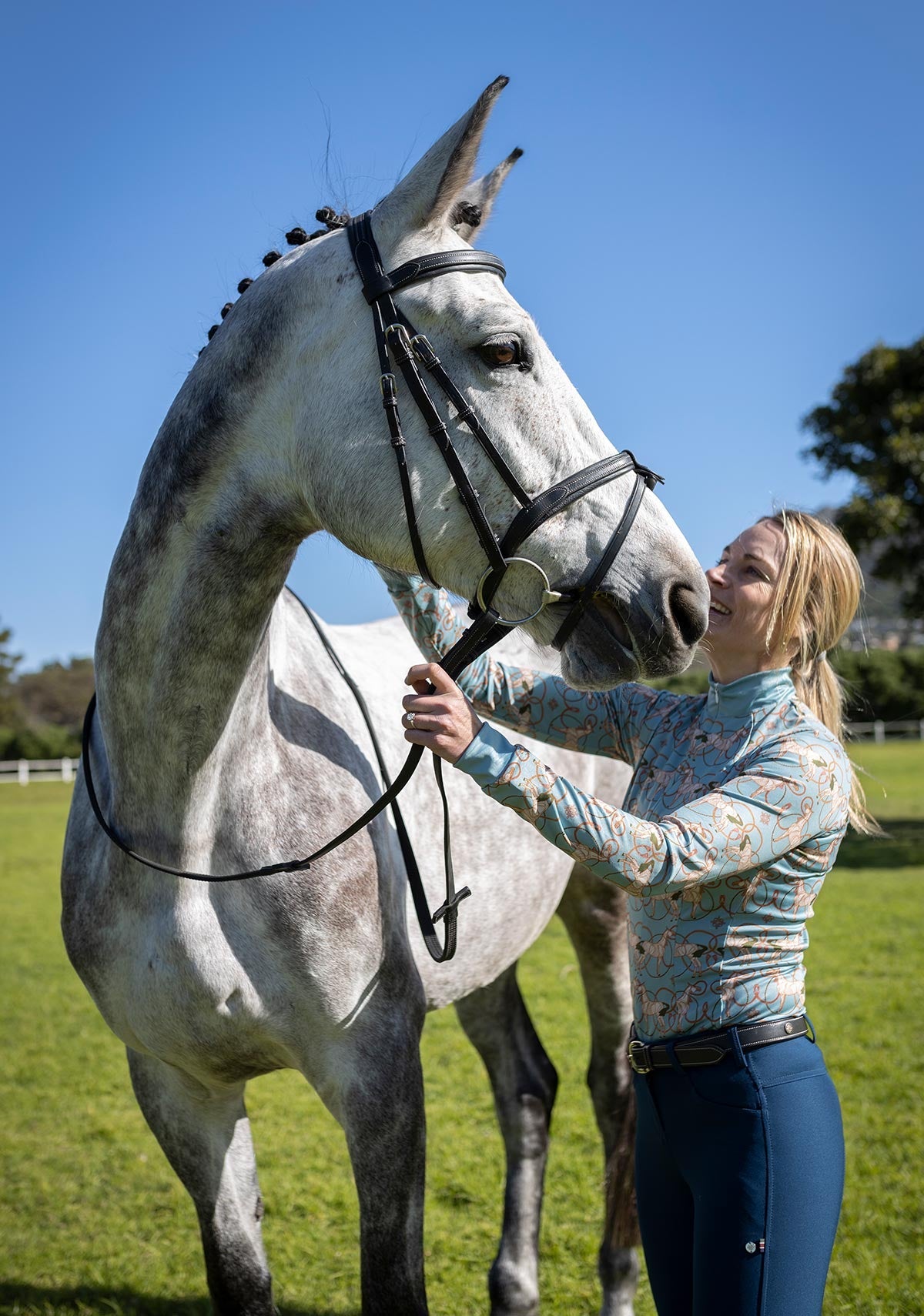 Espoir - Roped Horses on Sky Blue Quarter Zip Sun Shirt