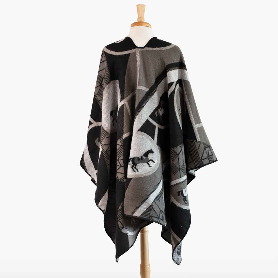 Urban Equestrian Adina -  Equestrian Motif Shawl in Charcoal Wrap