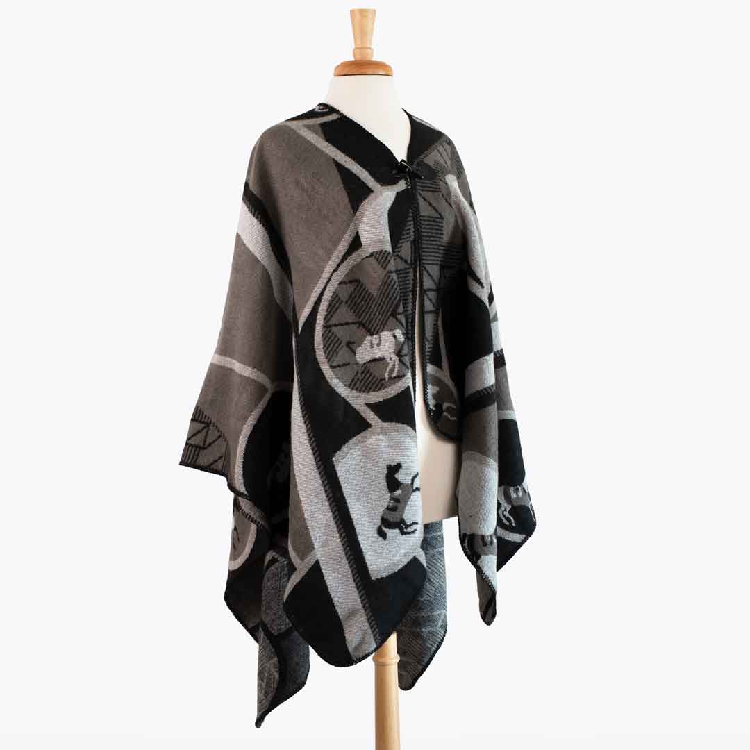 Urban Equestrian Adina -  Equestrian Motif Shawl in Charcoal Wrap