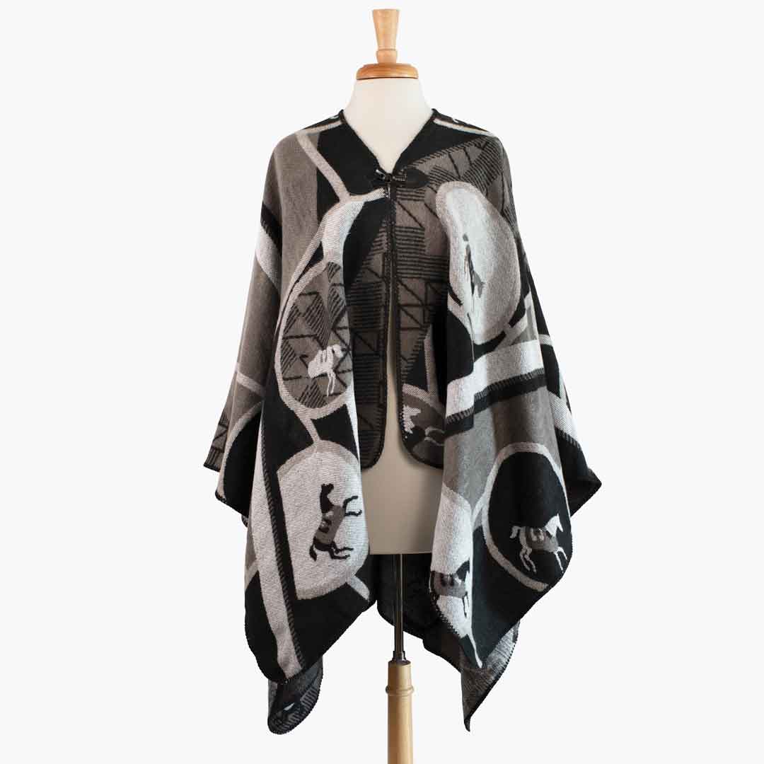 Urban Equestrian Adina -  Equestrian Motif Shawl in Charcoal Wrap