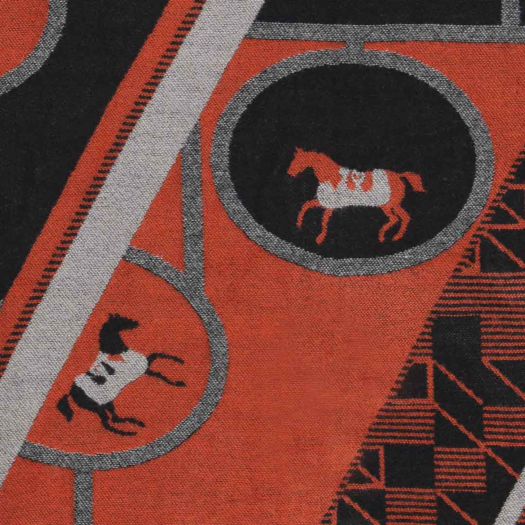 Urban Equestrian Adina -  Equestrian Motif Shawl in Tangerine, Charcoal and Black Luxe Wrap