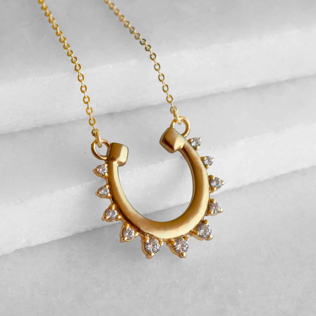 Urban Equestrian - Anola - Diamond Cut Horseshoe Necklace in Gold