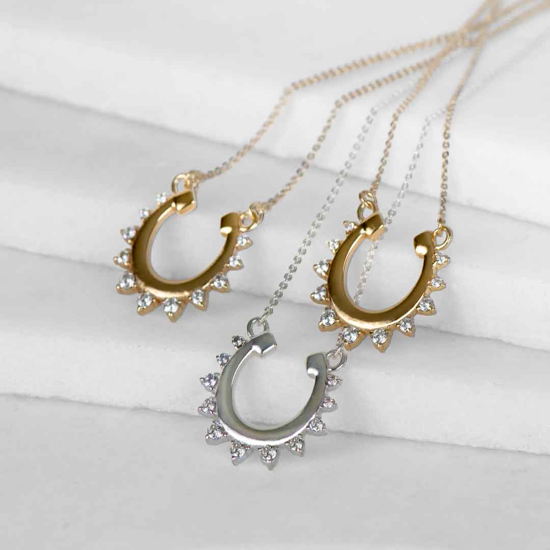 Urban Equestrian - Anola - Diamond Cut Horseshoe Necklace in Gold