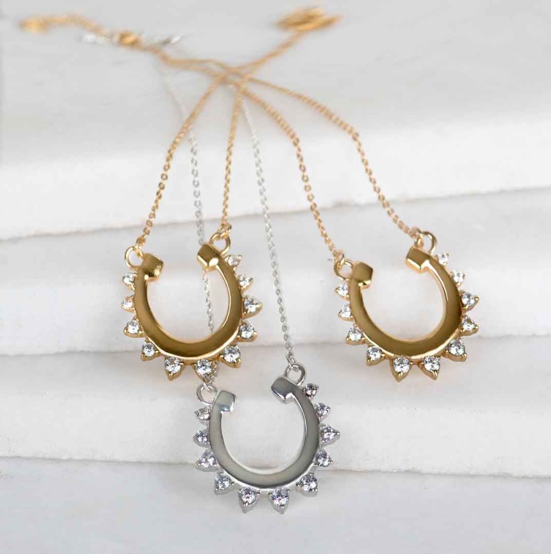 Urban Equestrian - Anola - Diamond Cut Horseshoe Necklace in Gold