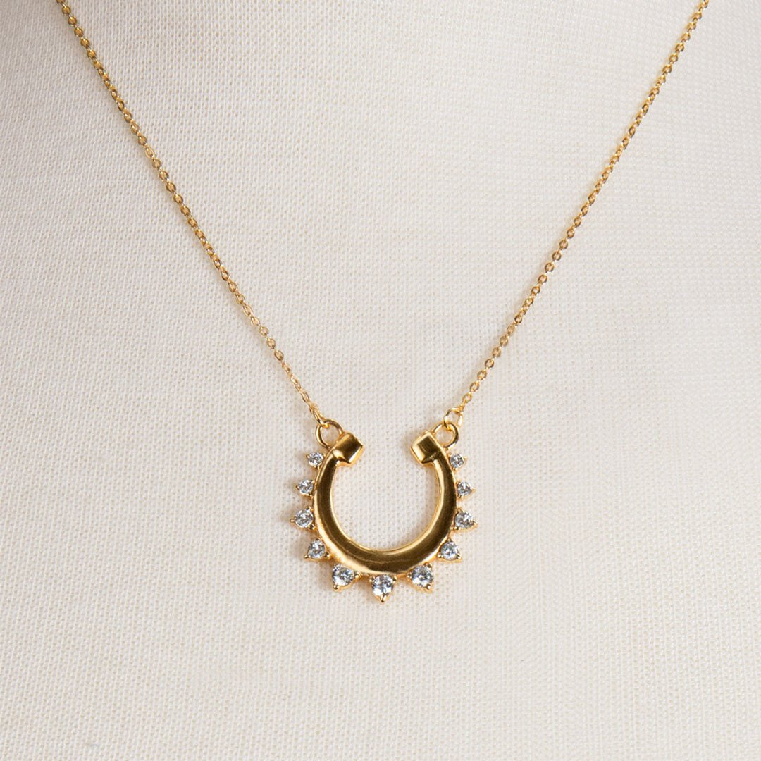 Urban Equestrian - Anola - Diamond Cut Horseshoe Necklace in Gold