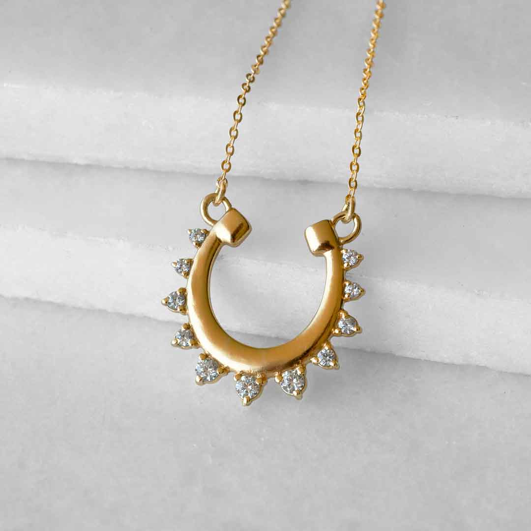Urban Equestrian - Anola - Diamond Cut Horseshoe Necklace in Gold