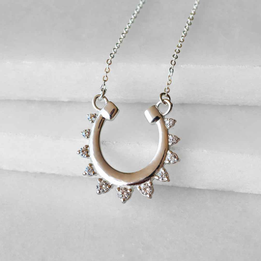 Urban Equestrian - Anola - Diamond Cut Horseshoe Necklace in Silver