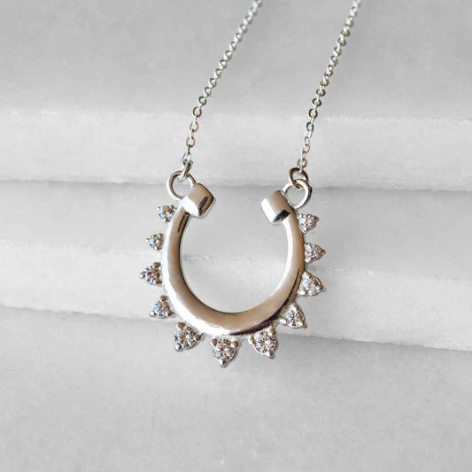 Urban Equestrian - Anola - Diamond Cut Horseshoe Necklace in Silver