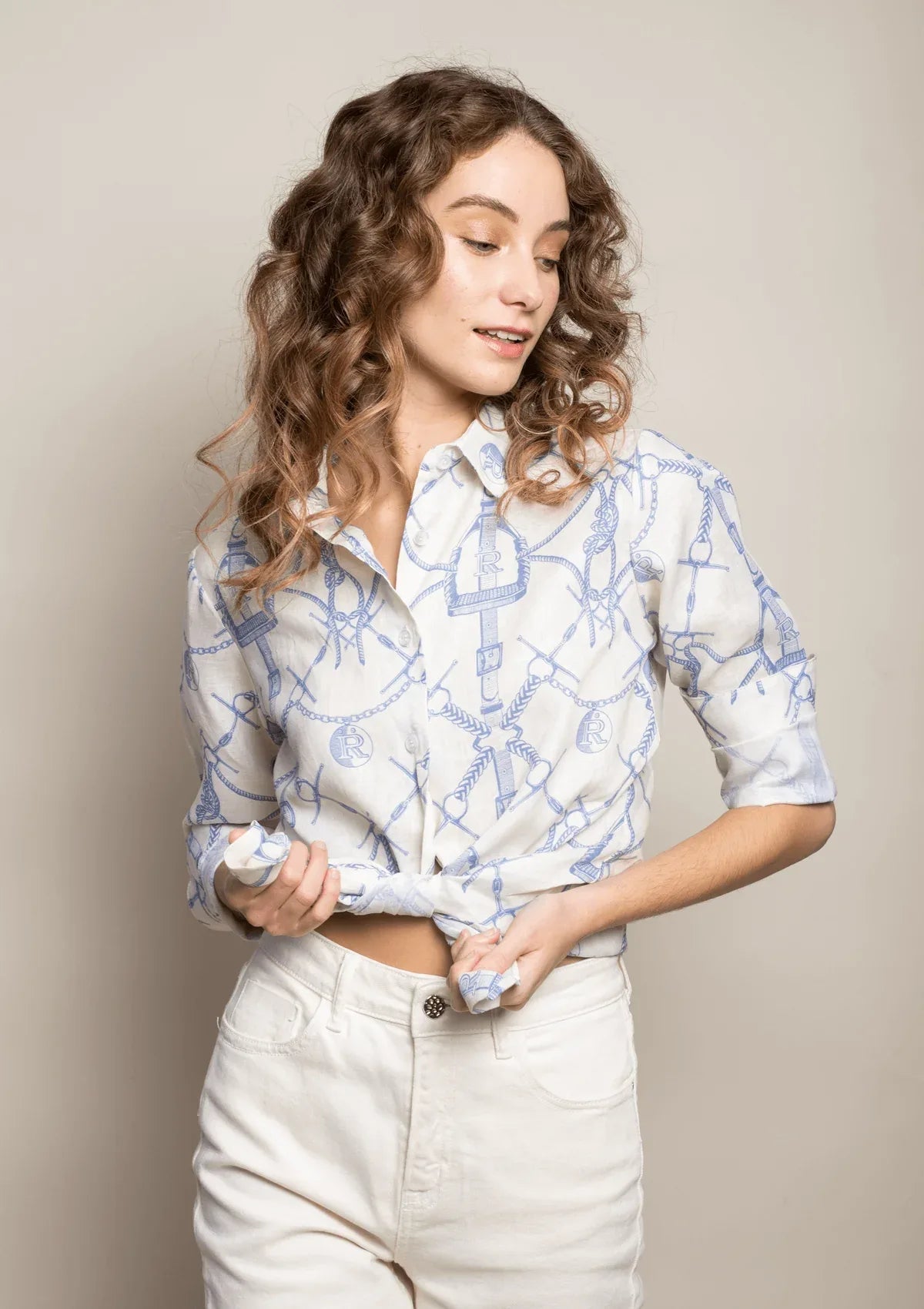 Rönner | Basic Linen Shirt | Morsetti Print | Cielo