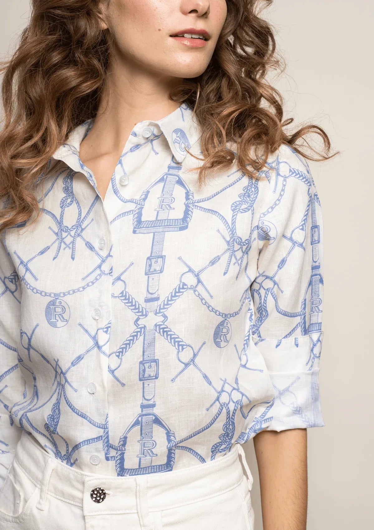 Rönner | Basic Linen Shirt | Morsetti Print | Cielo