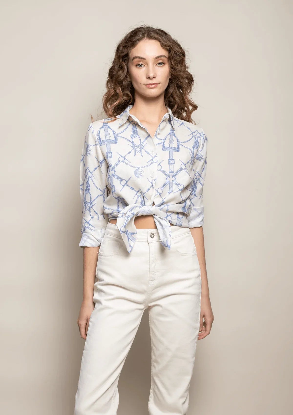 Rönner | Basic Linen Shirt | Morsetti Print | Cielo