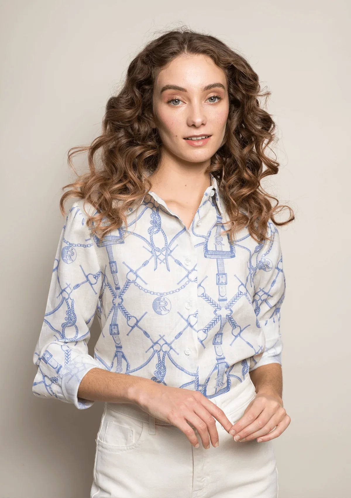 Rönner | Basic Linen Shirt | Morsetti Print | Cielo