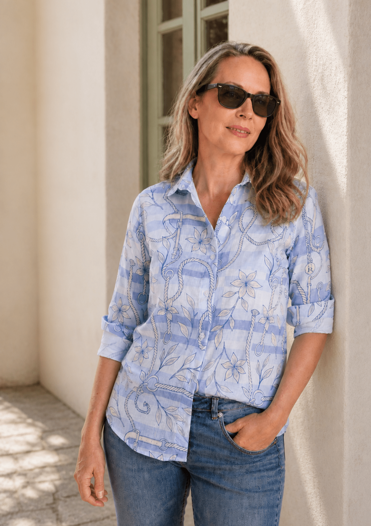 Rönner | Basic Linen Shirt – Seabreeze Blue Ropes Print