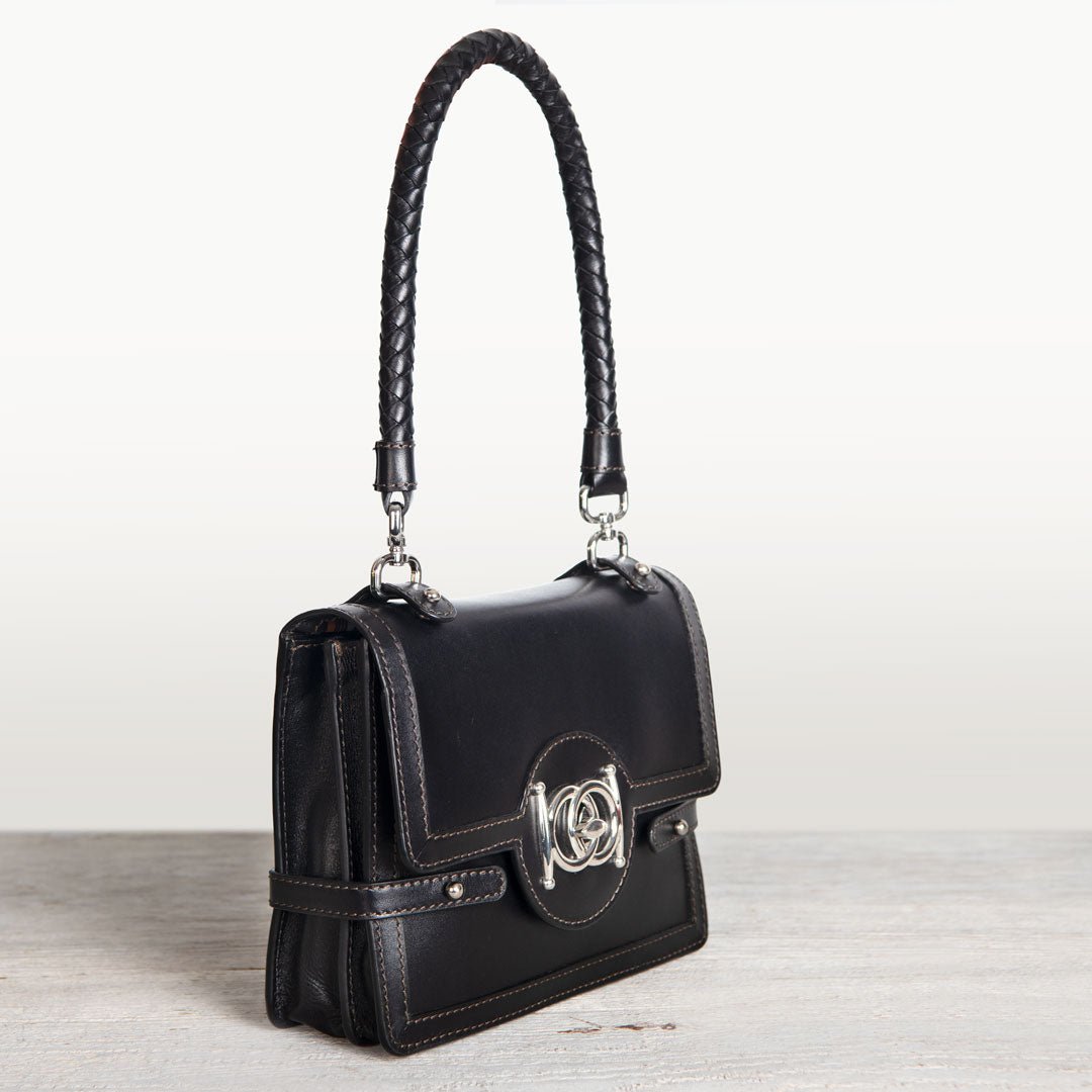 Urban Equestrian Bella -  Horse Bit Talisman Crossbody Luxury Leather Handbag in Black