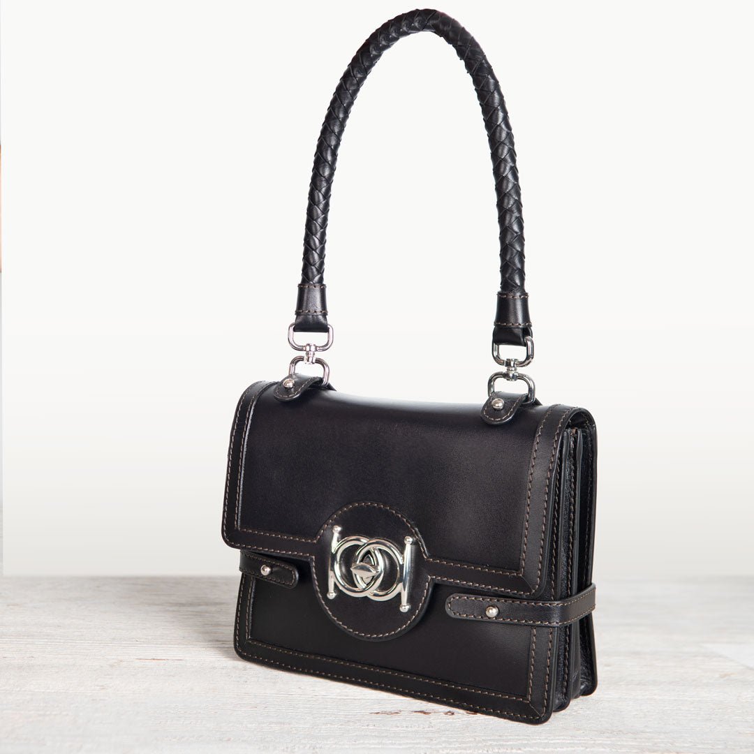 Urban Equestrian Bella -  Horse Bit Talisman Crossbody Luxury Leather Handbag in Black
