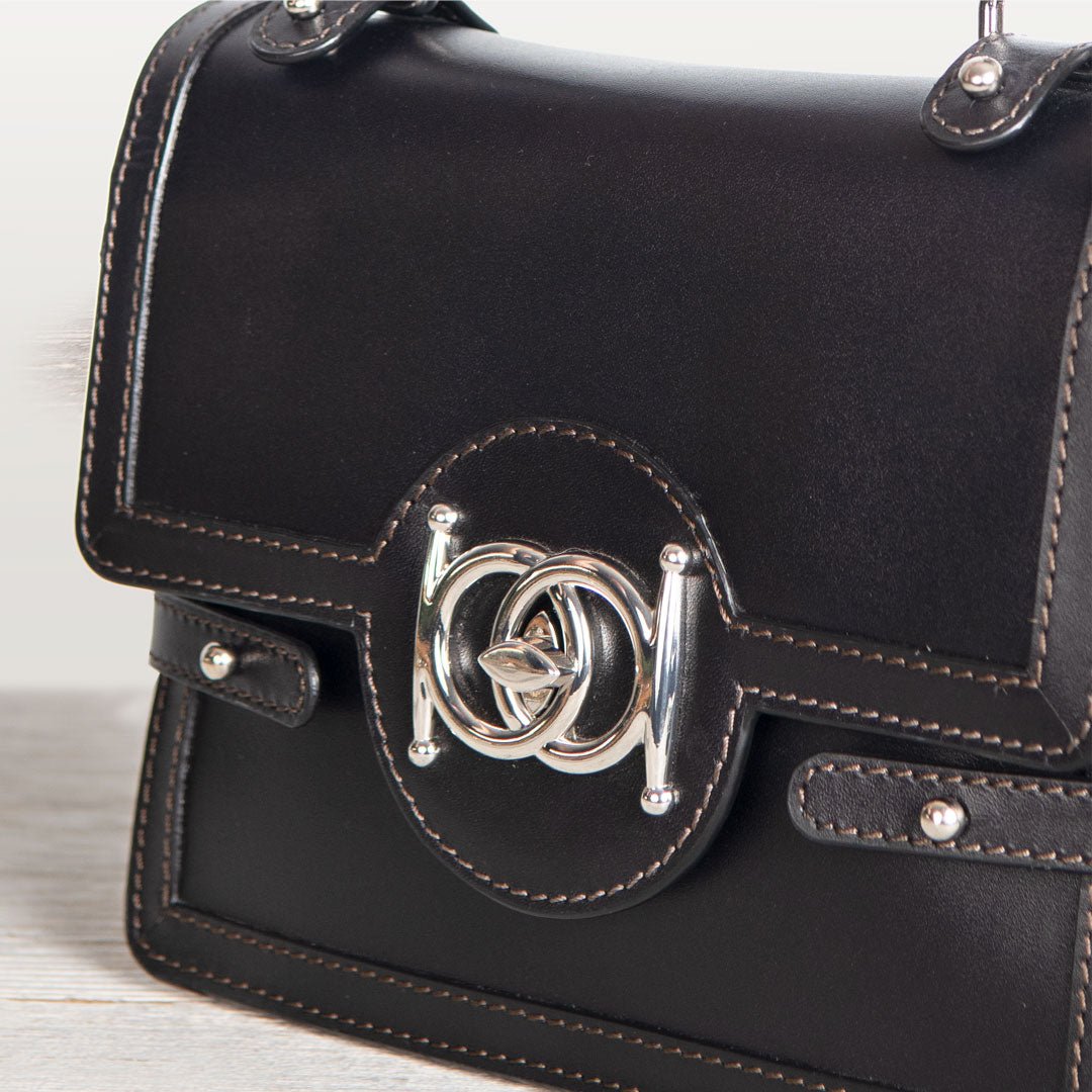 Urban Equestrian Bella -  Horse Bit Talisman Crossbody Luxury Leather Handbag in Black