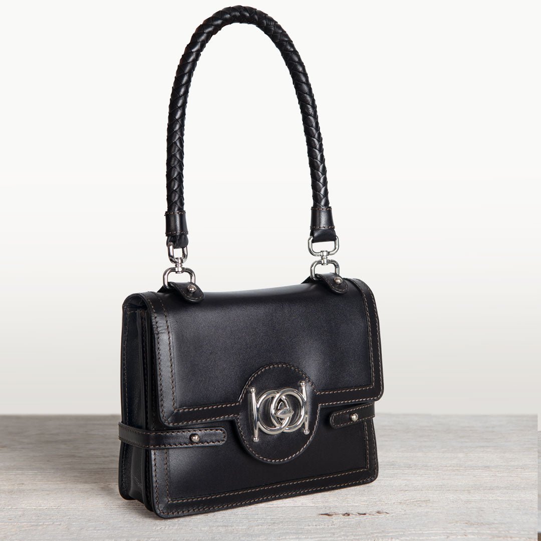 Urban Equestrian Bella -  Horse Bit Talisman Crossbody Luxury Leather Handbag in Black