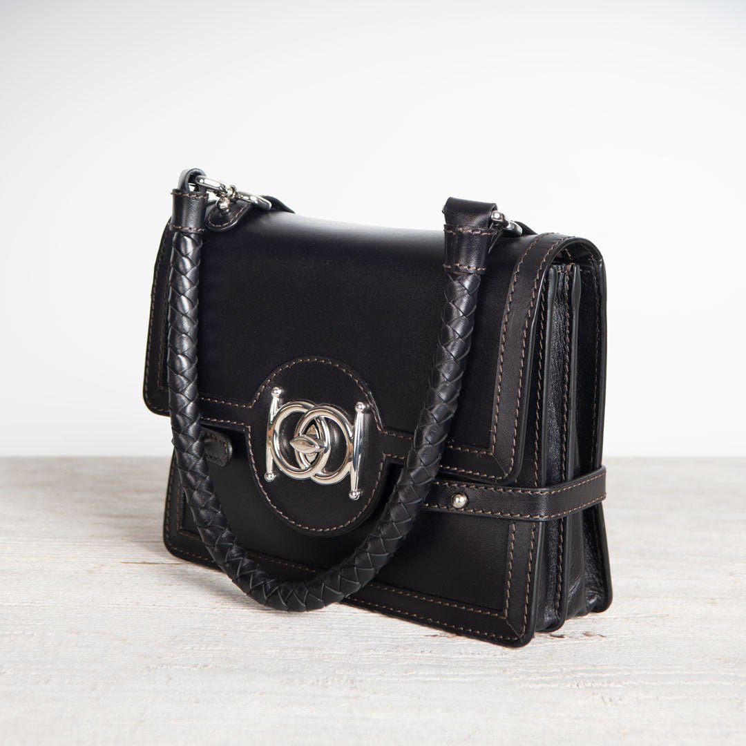 Urban Equestrian Bella -  Horse Bit Talisman Crossbody Luxury Leather Handbag in Black